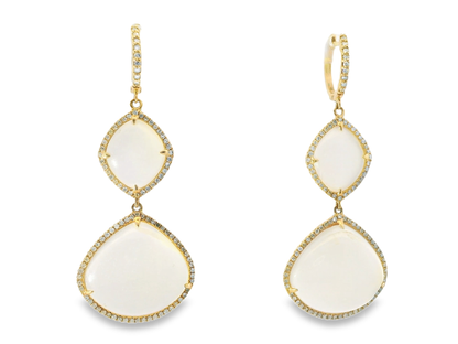 0.70CT Diamond with Moon Stone 14k Rose Gold Earring