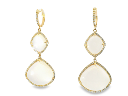 0.70CT Diamond with Moon Stone 14k Rose Gold Earring