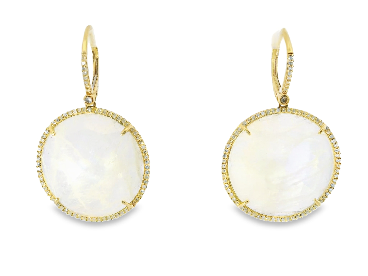 0.70CT Diamond with Moon Stone 14k Yellow Gold Earring