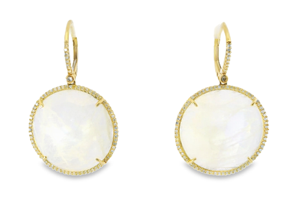 0.70CT Diamond with Moon Stone 14k Yellow Gold Earring