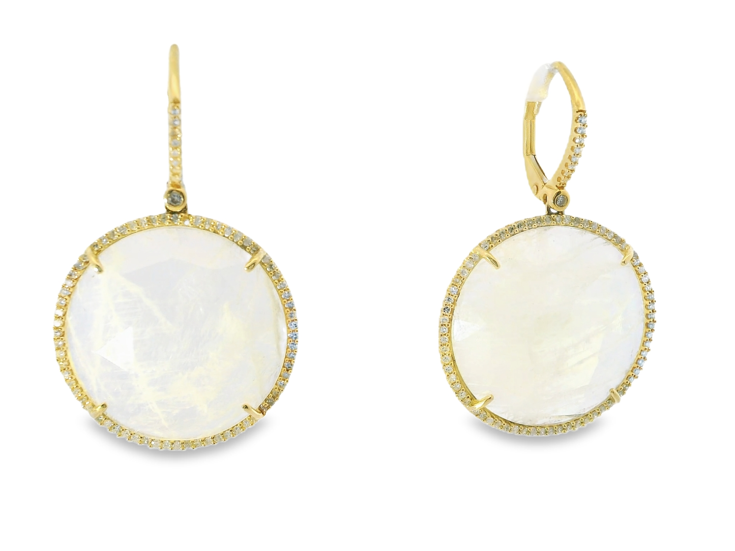 0.70CT Diamond with Moon Stone 14k Yellow Gold Earring