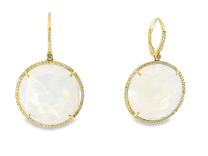 0.70CT Diamond with Moon Stone 14k Yellow Gold Earring