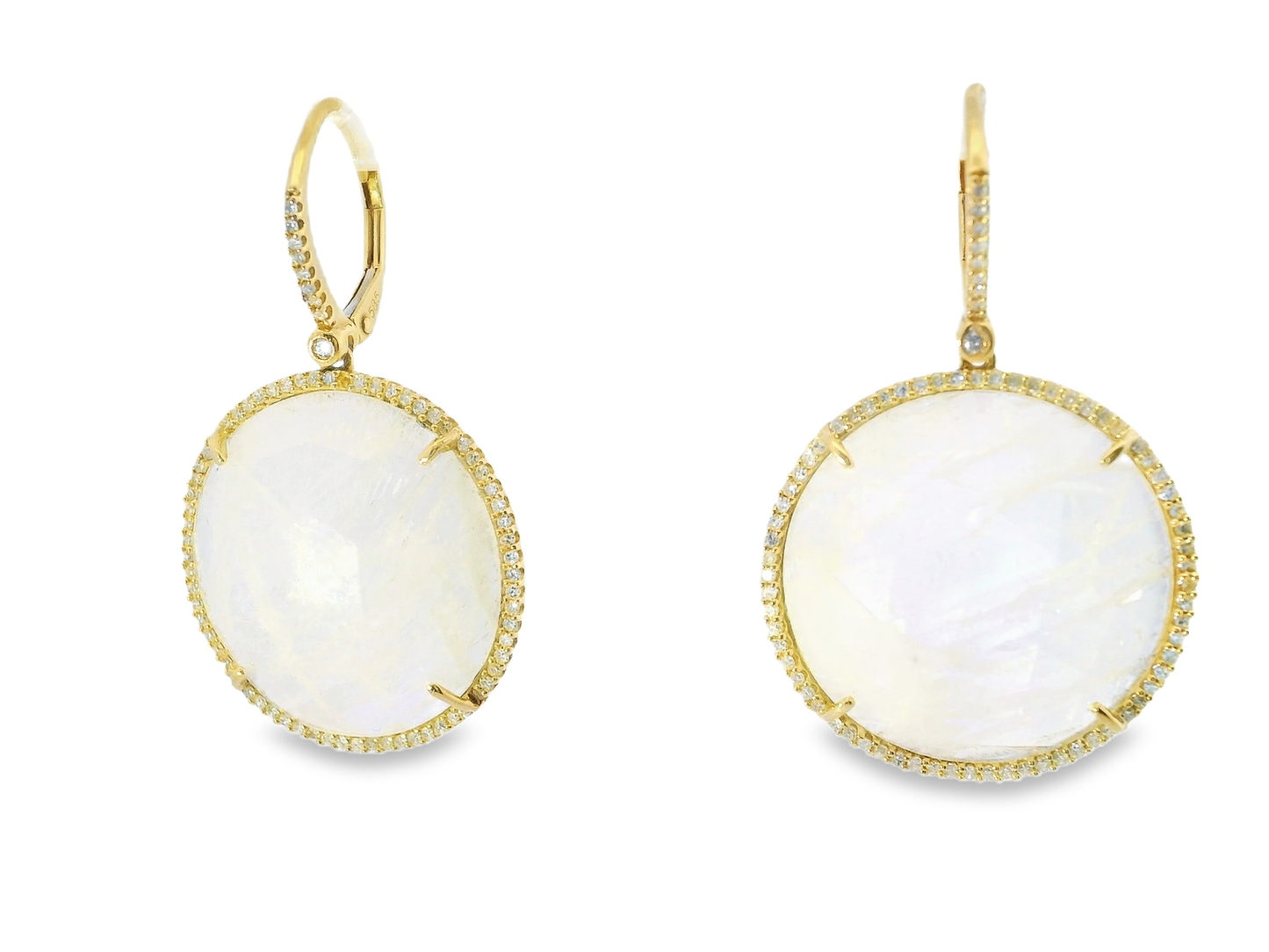 0.70CT Diamond with Moon Stone 14k Yellow Gold Earring