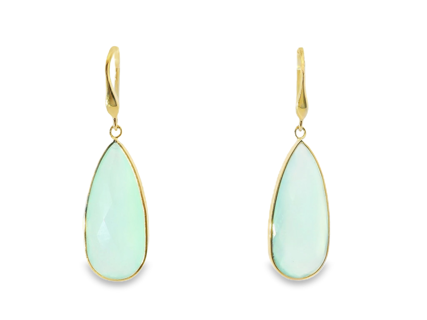 Plain Hoop With Turquoise Chalcedony Stone 14k Yellow Gold Earring