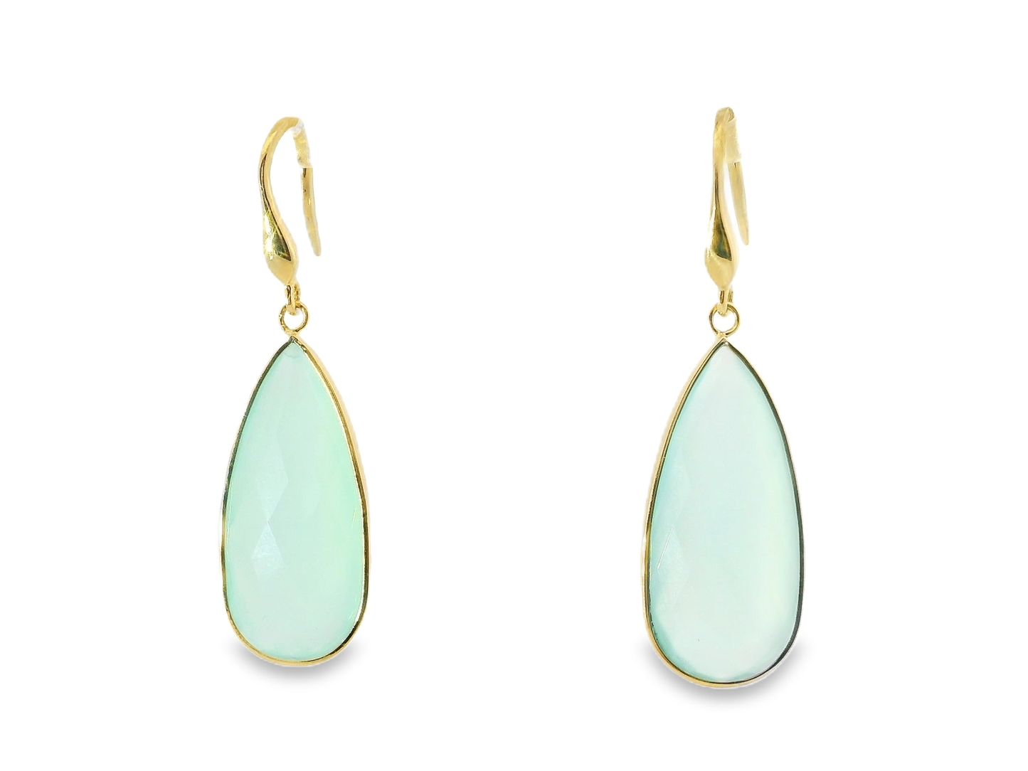 Plain Hoop With Turquoise Chalcedony Stone 14k Yellow Gold Earring