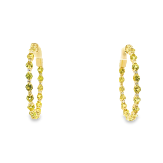 0.29CT Diamond 2.99CT Yellow Sapphire HOOP 14k Yellow Gold Earring