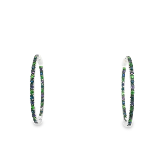 1.05CT Mixed Sapphire HOOP 14k White Gold Earring