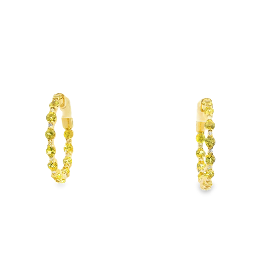 0.22CT Diamond 2.20CT Yellow Sapphire HOOP 14k Yellow Gold Earring