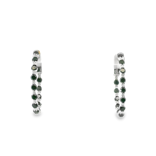 0.24CT Diamond 1.97CT Black Diamond HOOP 14k White Gold Earring