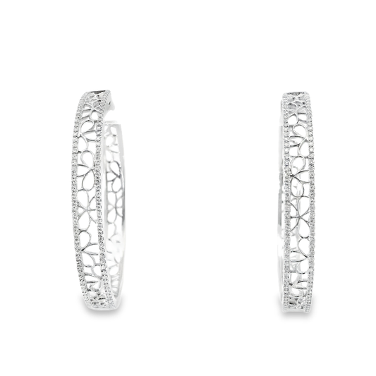 0.61CT Diamond Hoop Earrings 14k White Gold