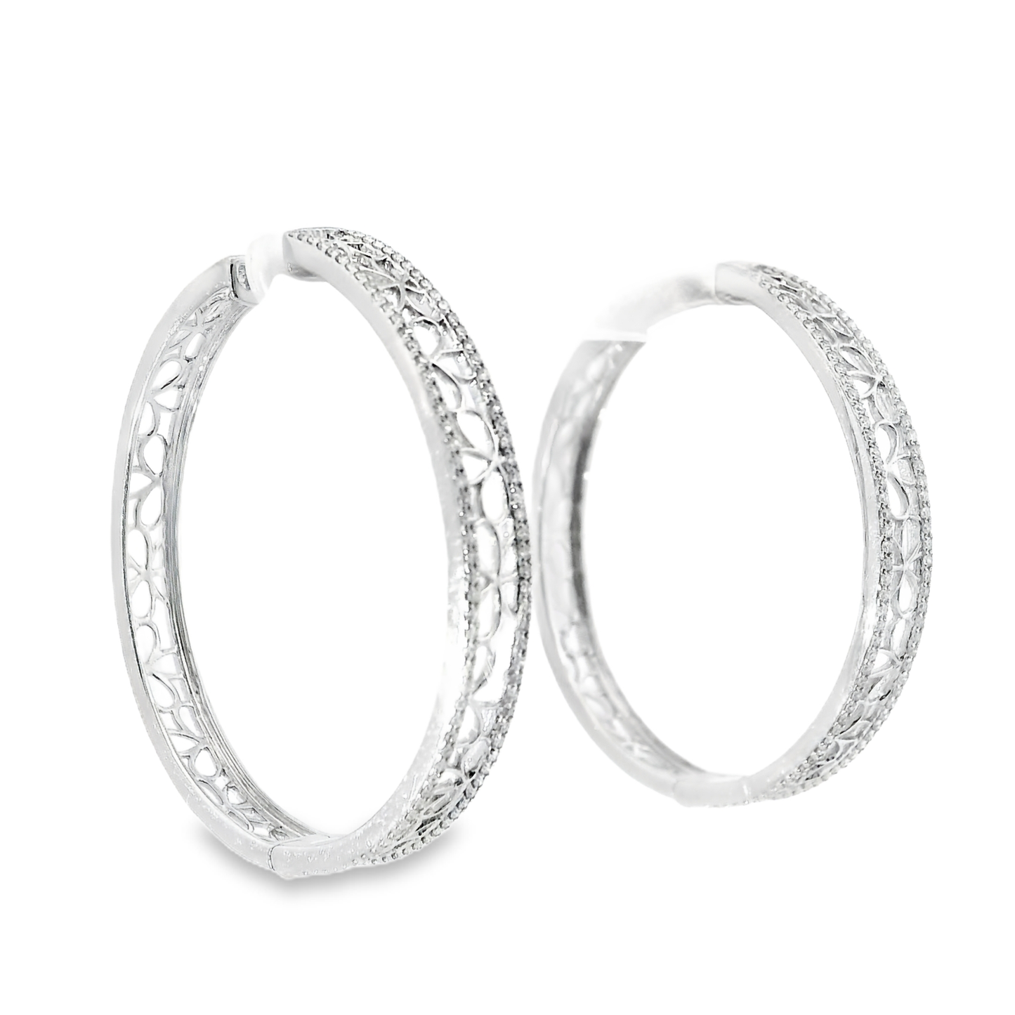 0.61CT Diamond Hoop Earrings 14k White Gold