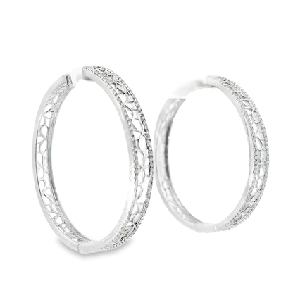 0.61CT Diamond Hoop Earrings 14k White Gold