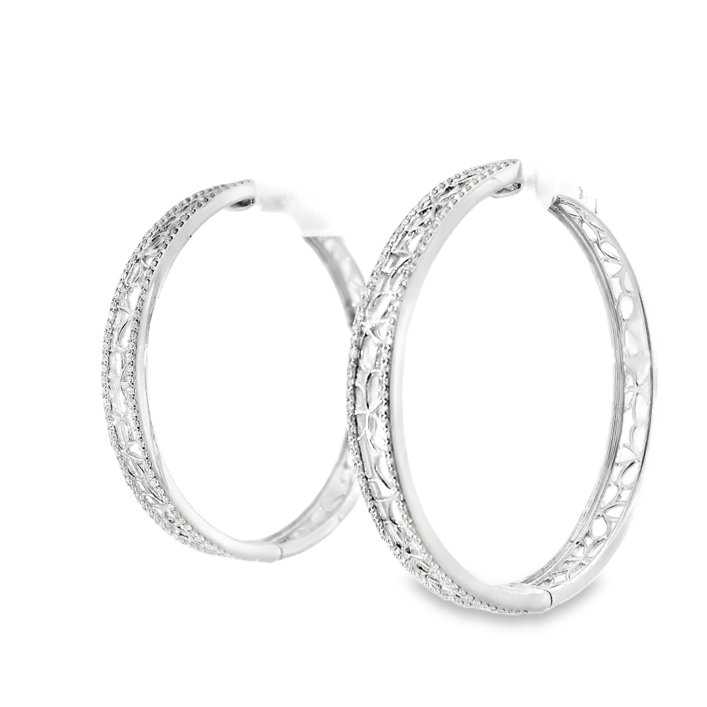 0.61CT Diamond Hoop Earrings 14k White Gold