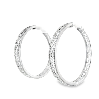 0.61CT Diamond Hoop Earrings 14k White Gold