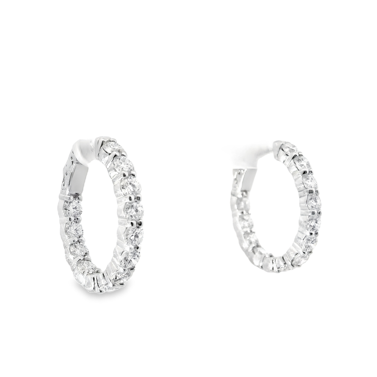 3.87CT Diamond Hoop 14k White Gold Earring
