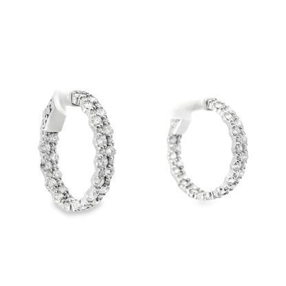 3.02CT Diamond Hoop Earrings 14k White Gold