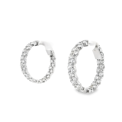 3.02CT Diamond Hoop Earrings 14k White Gold