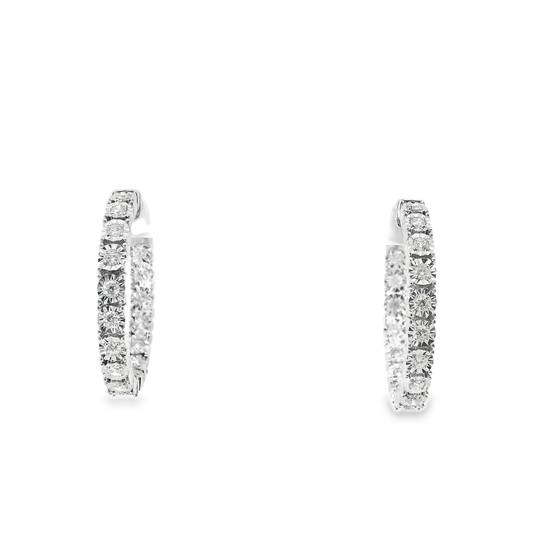 0.94CT Diamond Hoop Earrings 14k White Gold
