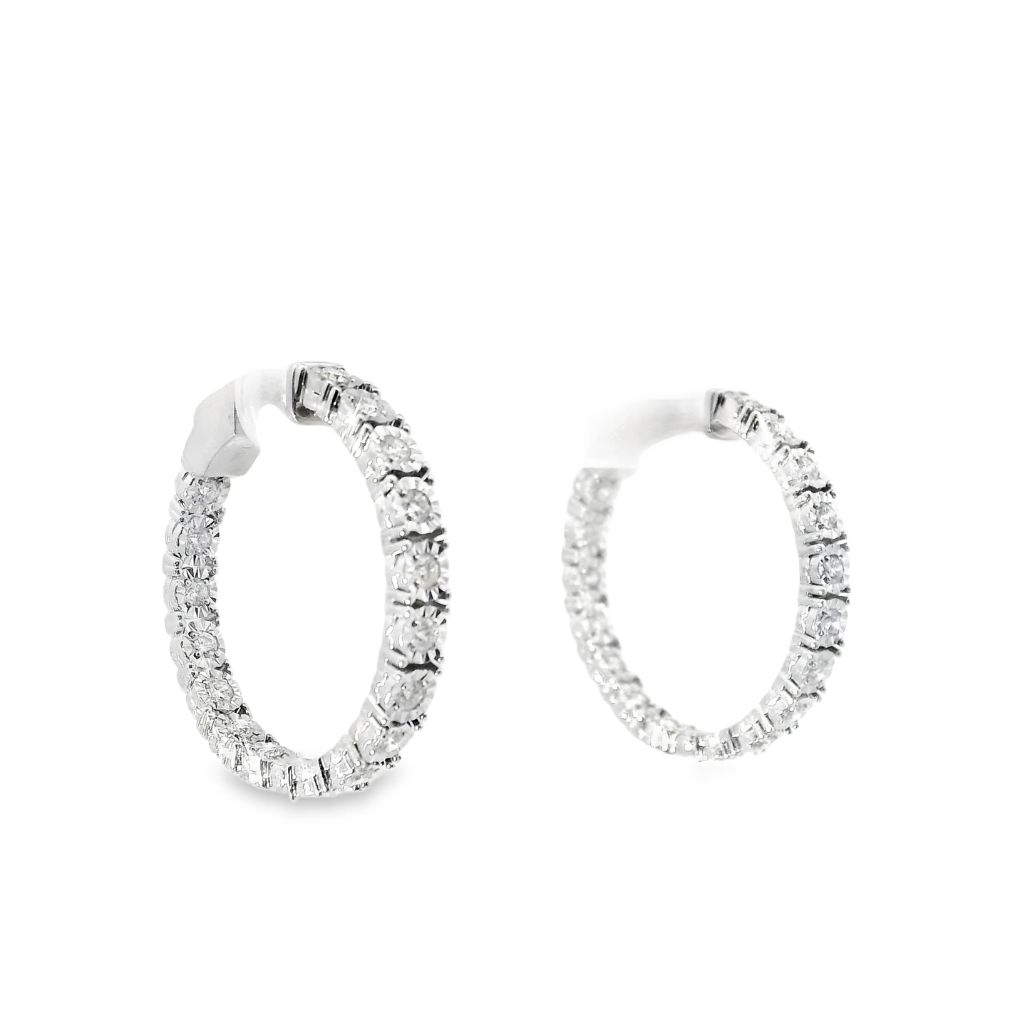 0.94CT Diamond Hoop Earrings 14k White Gold
