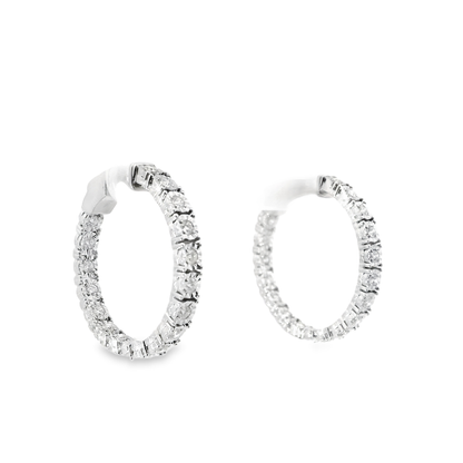 0.94CT Diamond Hoop Earrings 14k White Gold