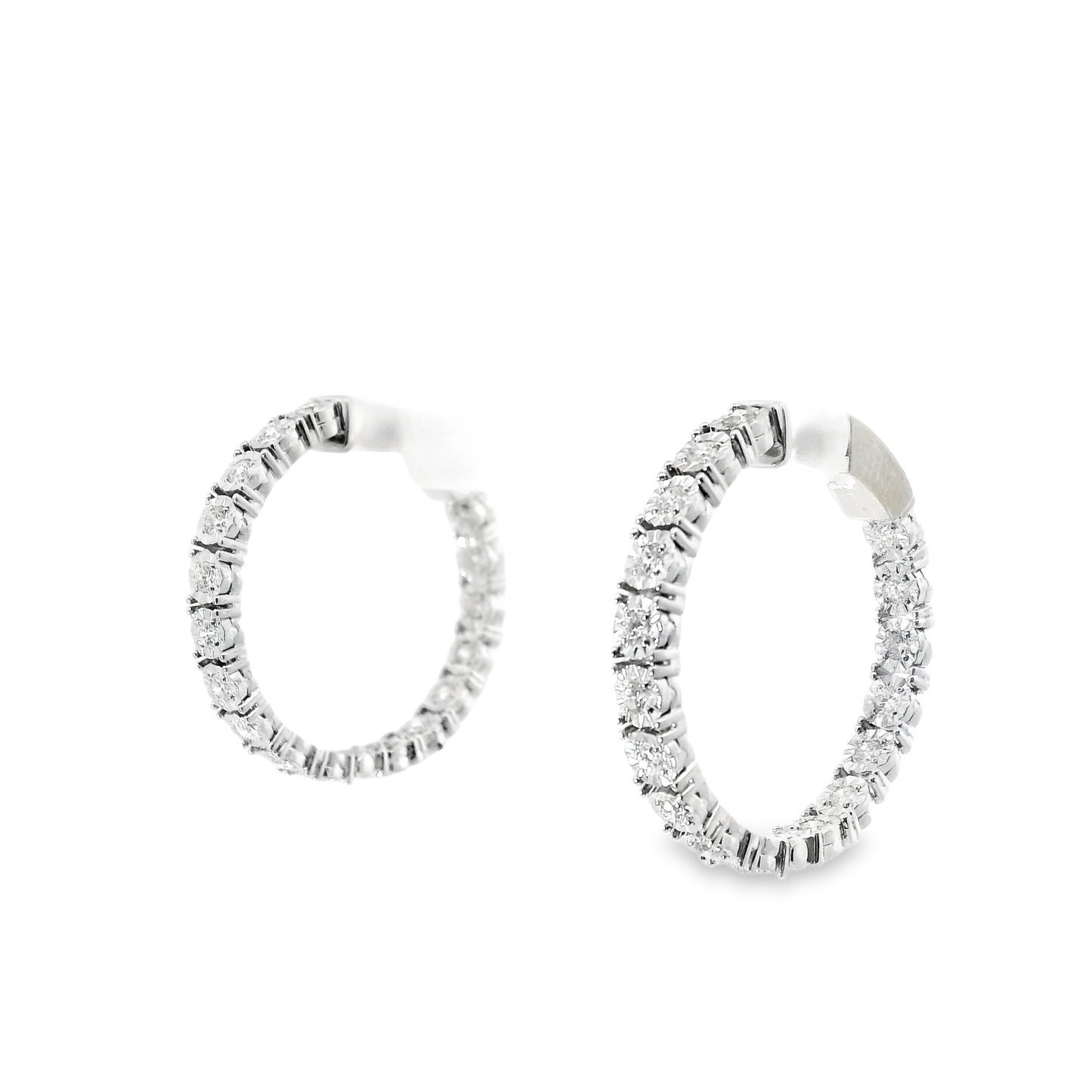 0.94CT Diamond Hoop Earrings 14k White Gold