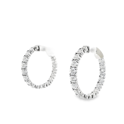 0.94CT Diamond Hoop Earrings 14k White Gold