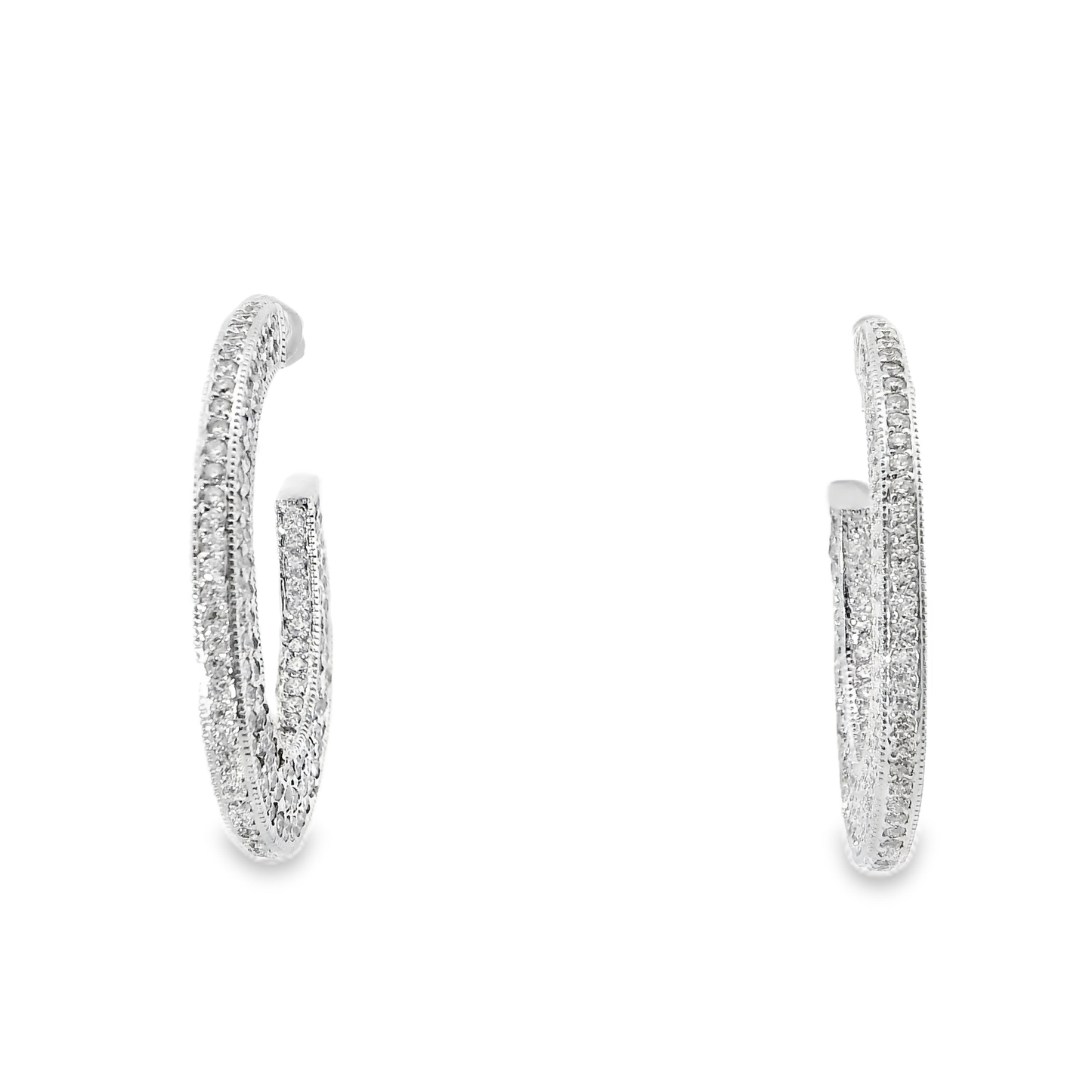 5.59CT Diamond Hoop Earrings 14k White Gold