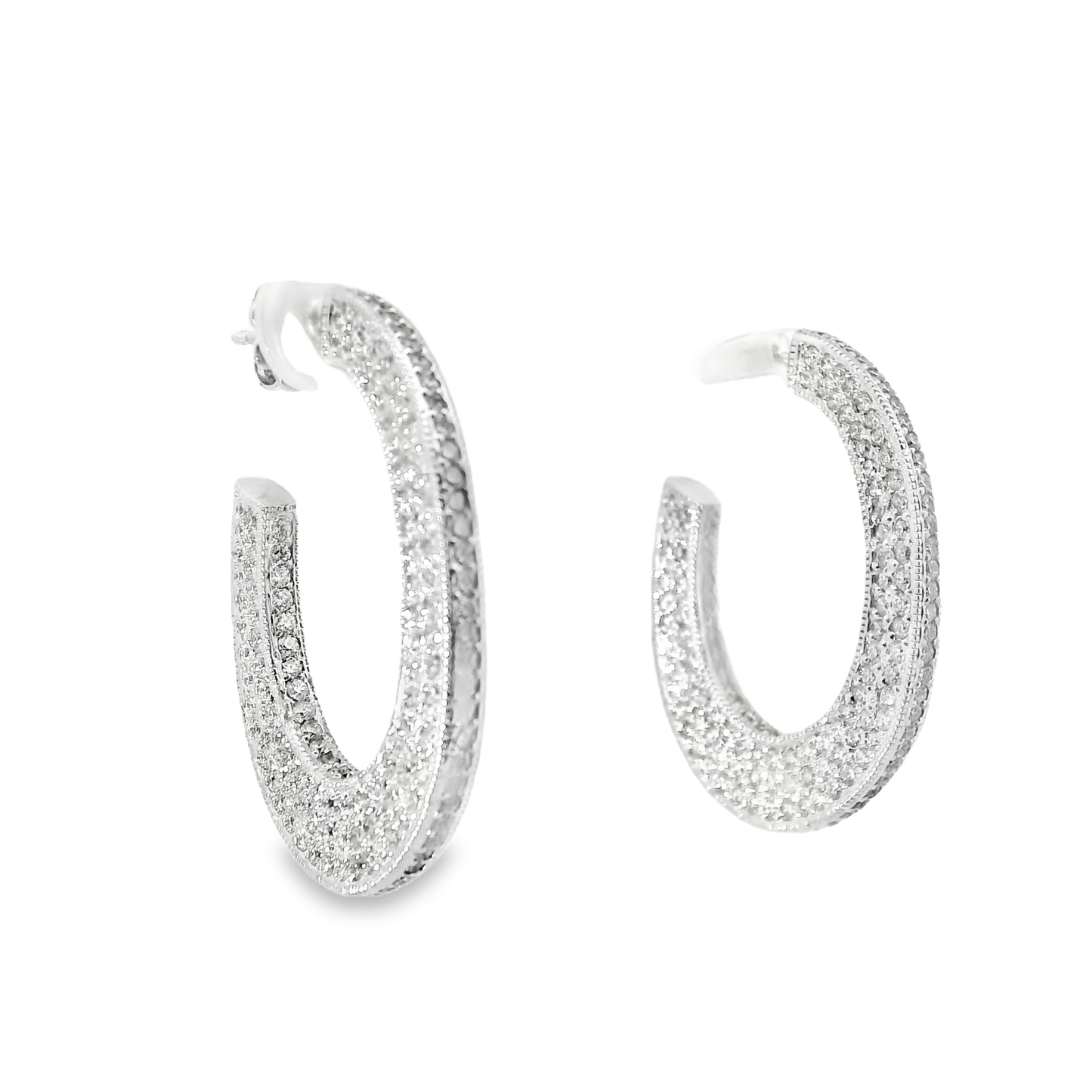 5.59CT Diamond Hoop Earrings 14k White Gold