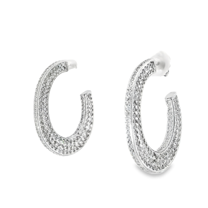 5.59CT Diamond Hoop Earrings 14k White Gold