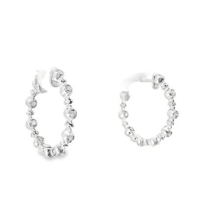 0.82CT Diamond Hoop Earrings 14k White Gold