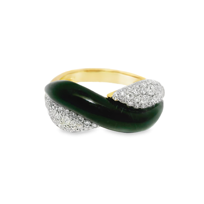 0.48CT Diamond with Black Agate 14k Yellow Gold Ring