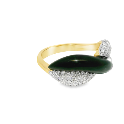 0.48CT Diamond with Black Agate 14k Yellow Gold Ring
