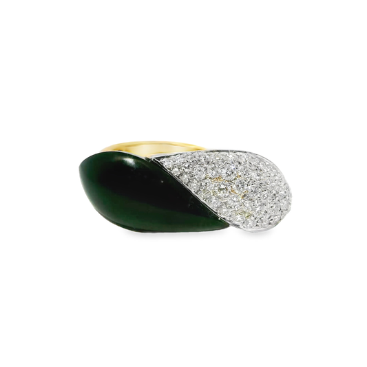0.56CT Diamond with Black Agate 14k Yellow Gold Ring