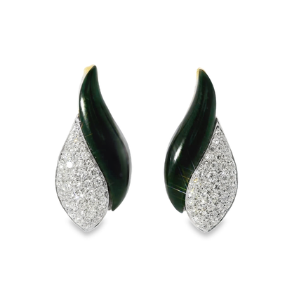 0.91CT Diamond with Black Agate 14k Yellow Gold Earring