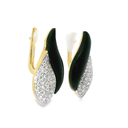 0.91CT Diamond with Black Agate 14k Yellow Gold Earring