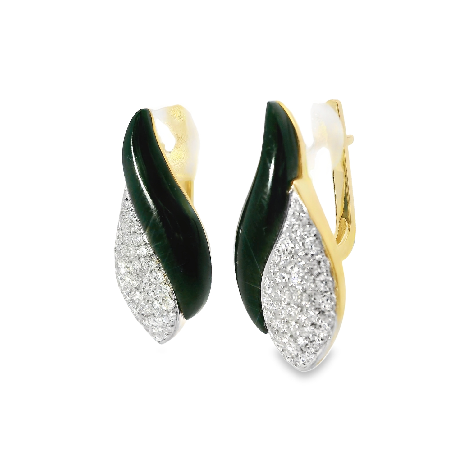 0.91CT Diamond with Black Agate 14k Yellow Gold Earring