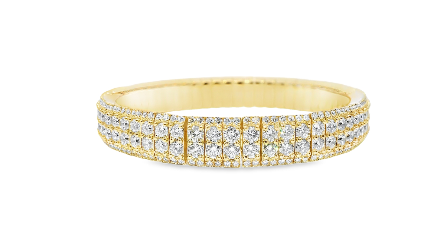 15.68CT Diamond Stretch Bangle 14k Yellow Gold