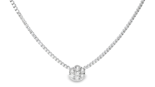 5.73CT Diamond Center Flower 14k White Gold Tennis Necklace