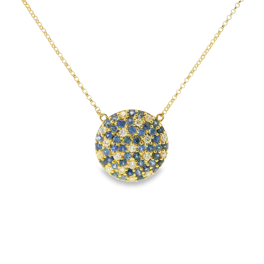 0.26Ct Diamond 0.92Ct Blue sapphire 14k Yellow Gold Pendant