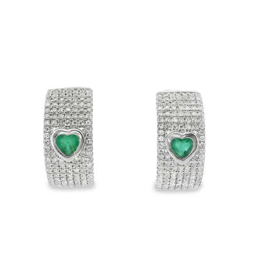 0.84Ct Diamond 0.44Ct Emerald 14k White Gold Earring