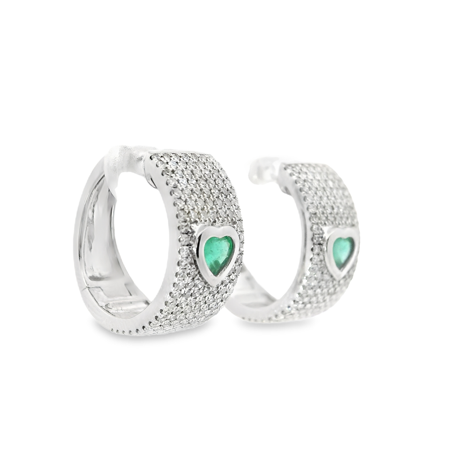 0.84Ct Diamond 0.44Ct Emerald 14k White Gold Earring