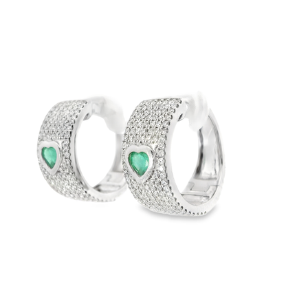 0.84Ct Diamond 0.44Ct Emerald 14k White Gold Earring