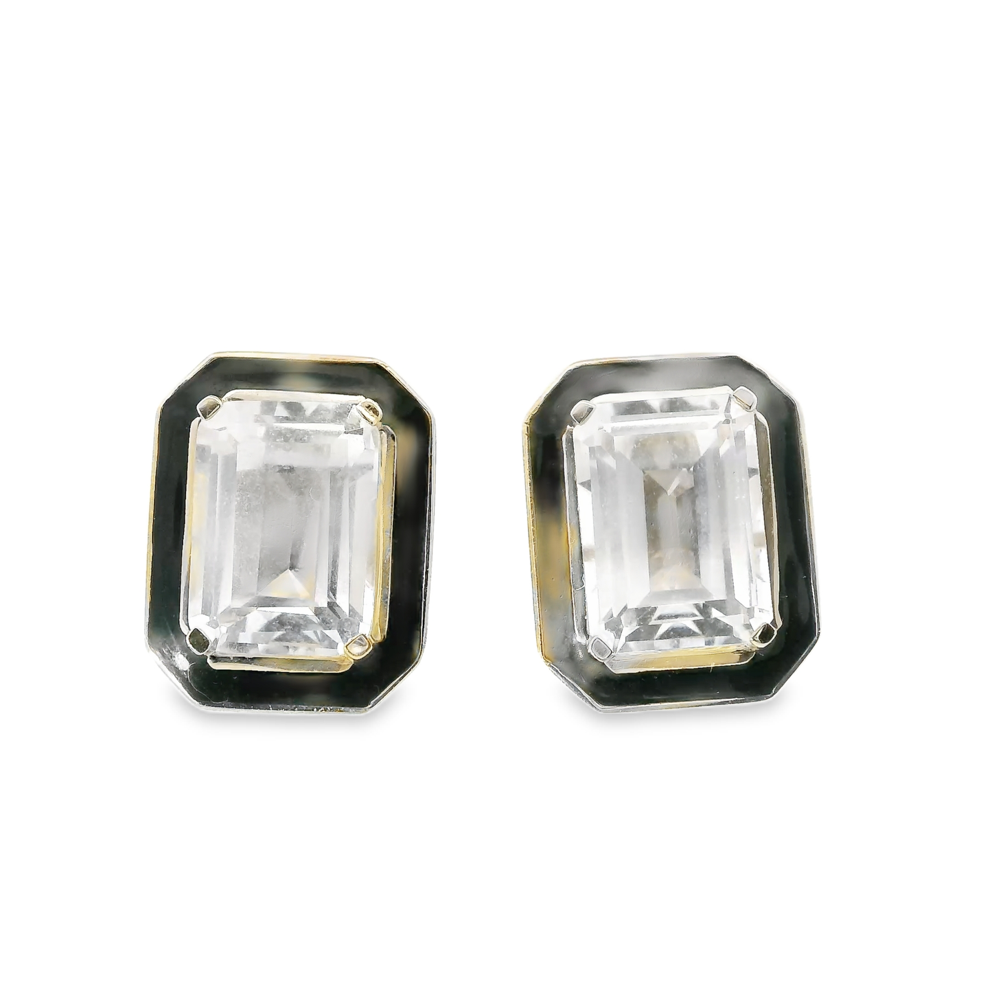 White Topaz Enamel 14k White Gold Earring