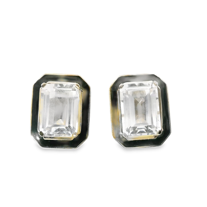 White Topaz Enamel 14k White Gold Earring