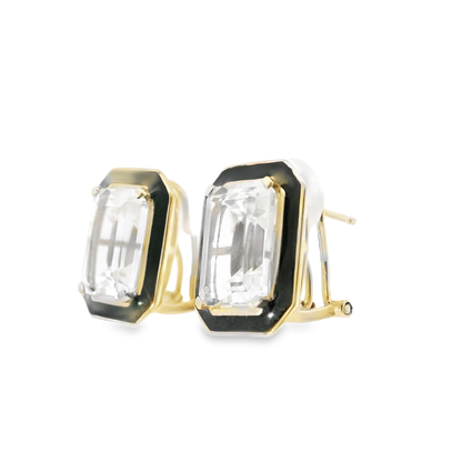 White Topaz Enamel 14k White Gold Earring