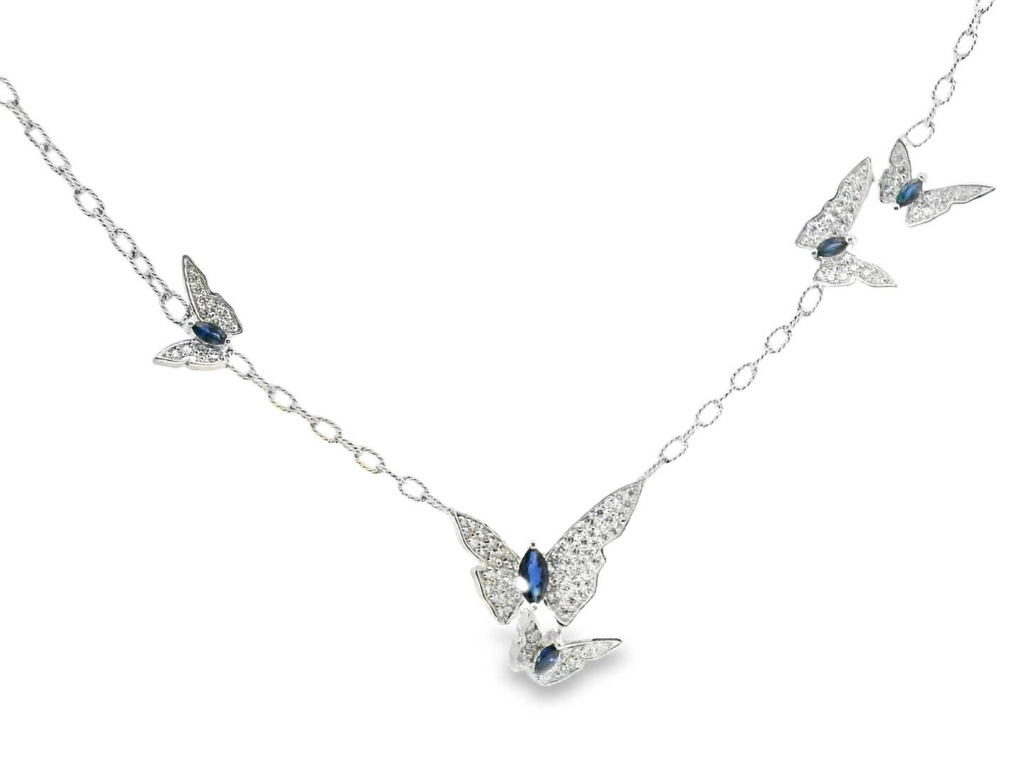 0.66CT Diamond 0.68CT Blue Sapphire 14k white Gold Pendant