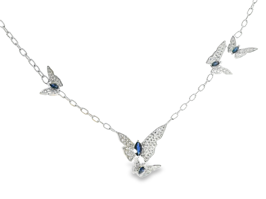 0.66CT Diamond 0.68CT Blue Sapphire 14k white Gold Pendant