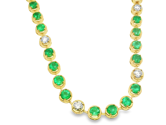 2.63CT Round Lab Diamond 9.65CT Emerald 14K Yellow Gold Necklace