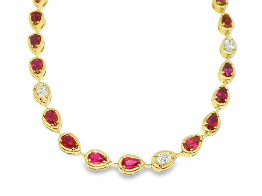 1.55CT Pear Shape Lab Diamond 8.52CTRuby 14K Yellow Gold Necklace