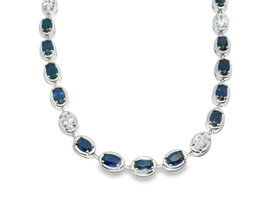 2.04CT Oval Lab Diamond 11.40CT Blue Sapphire 14k White Gold Necklace